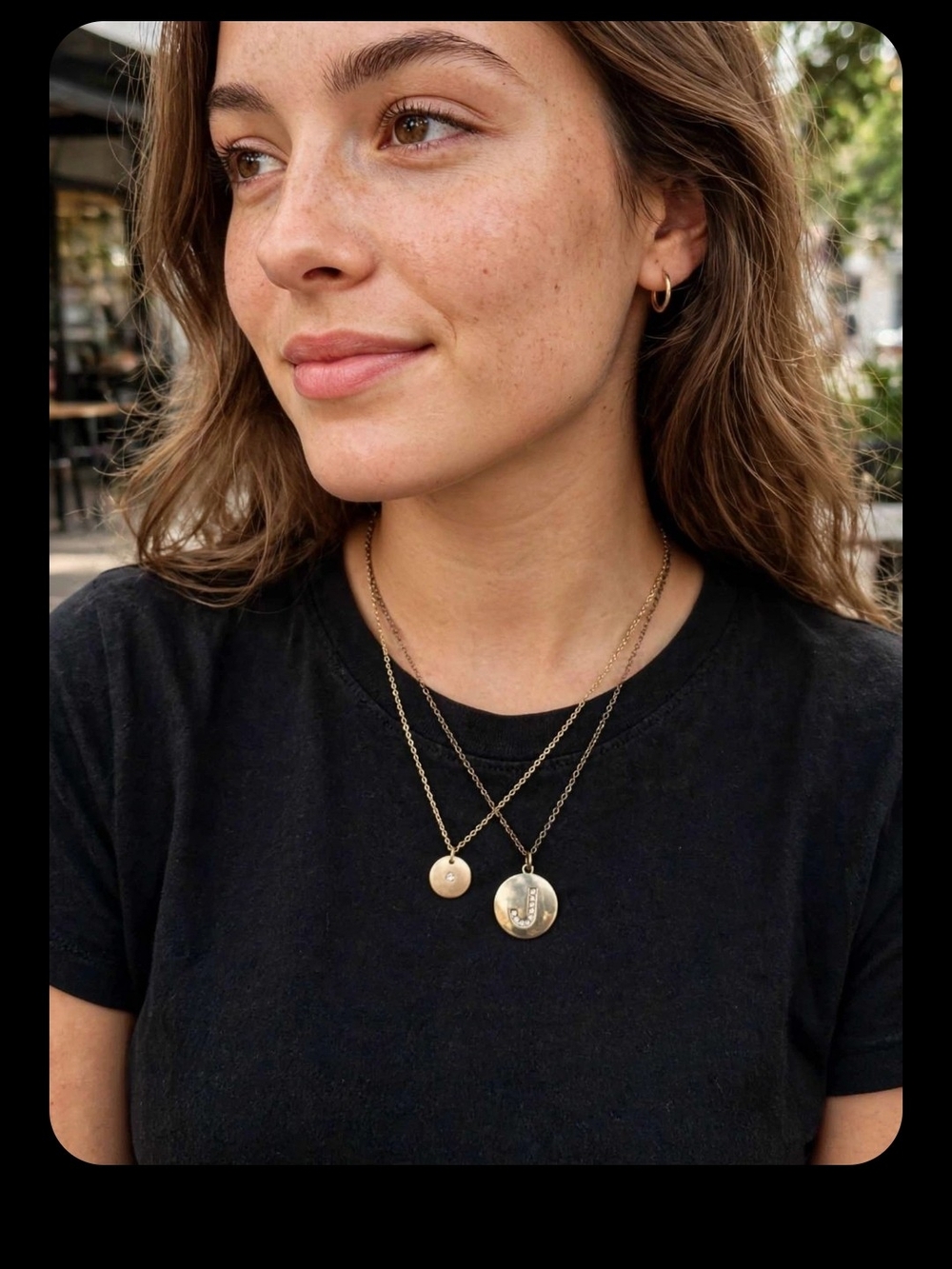 Layered Gold Initial Disc Necklaces - J Pendant and Small Disc